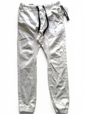 WT02 Men White Drawstring Jogger Pants Size M NWT